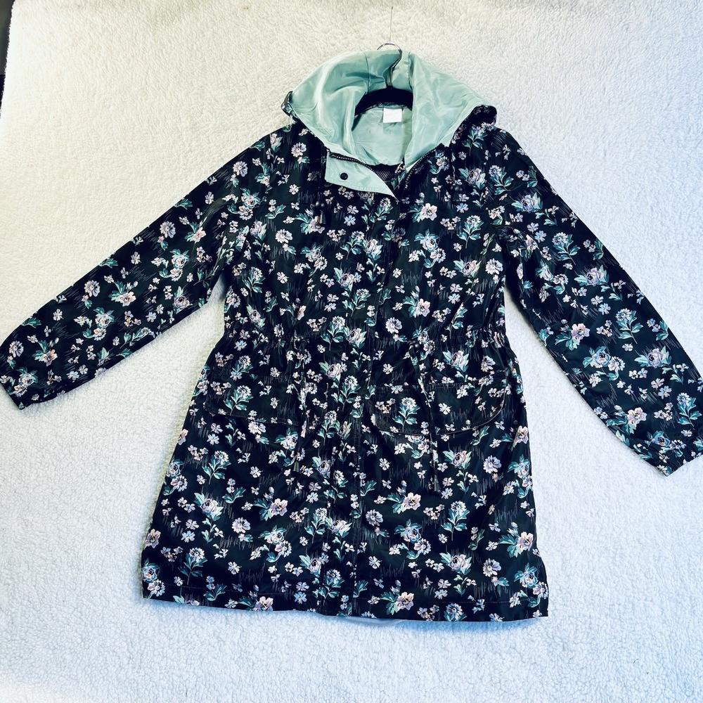 Vera Bradley Rain Coat Packable Windbreaker Full Zip Snap S/P Black Floral